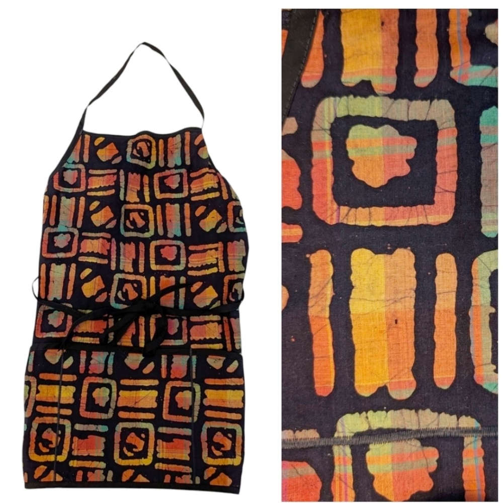 VINTAGE Batik Cotton Apron Kenya Colorful Kitchen Gardening Artist